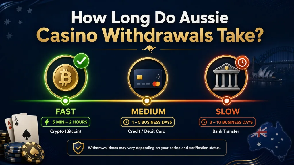 How long Australian casino withdrawals take by payment method